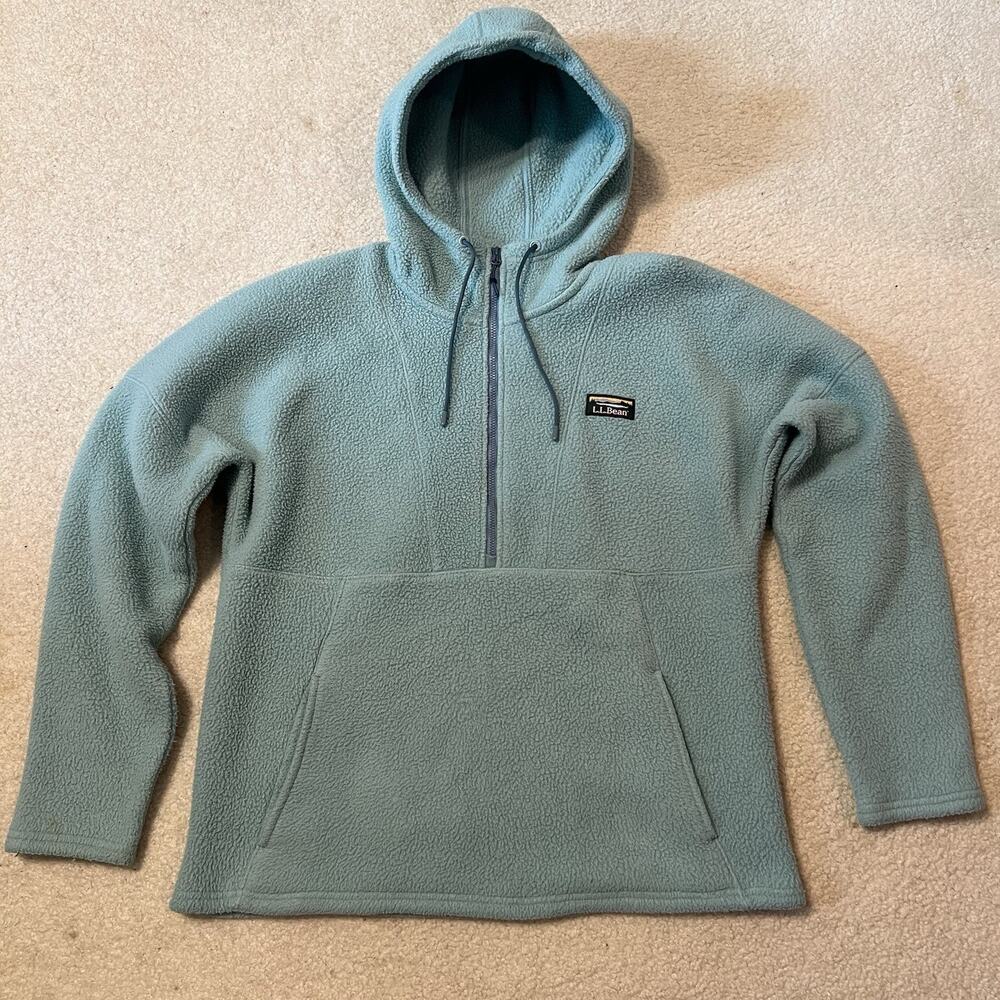 L.L.Bean Women's Medium Fleece Hoodie Pullover 1/2 Half Zip Blue Outdoor Jacket